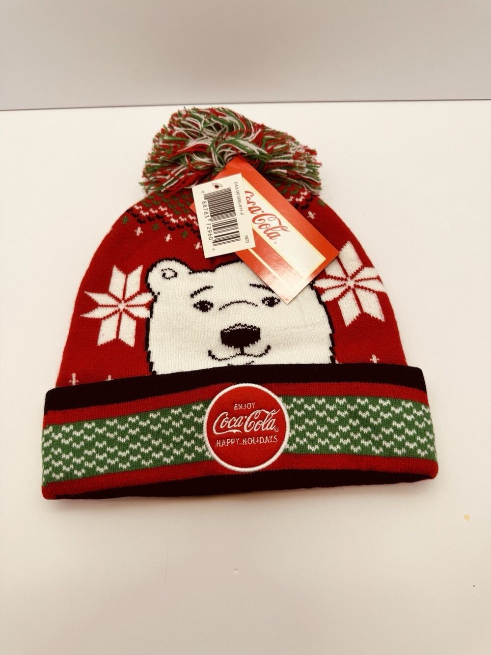 Coca-cola Polar Bear Happy Holidays Pom Beanie Toboggan Hat